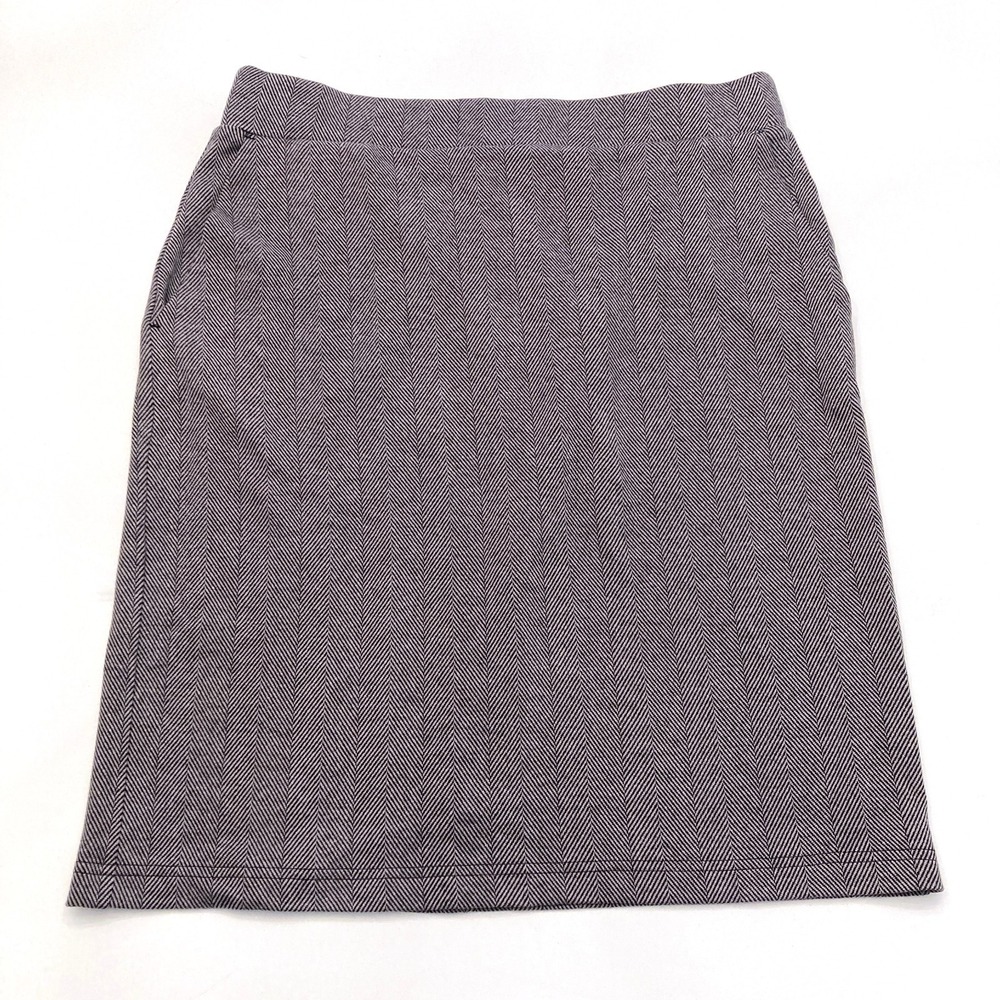 Lands End Gray Herringbone Knit Skirt Pencil Stretch Cotton Womens M 10/12 NEW